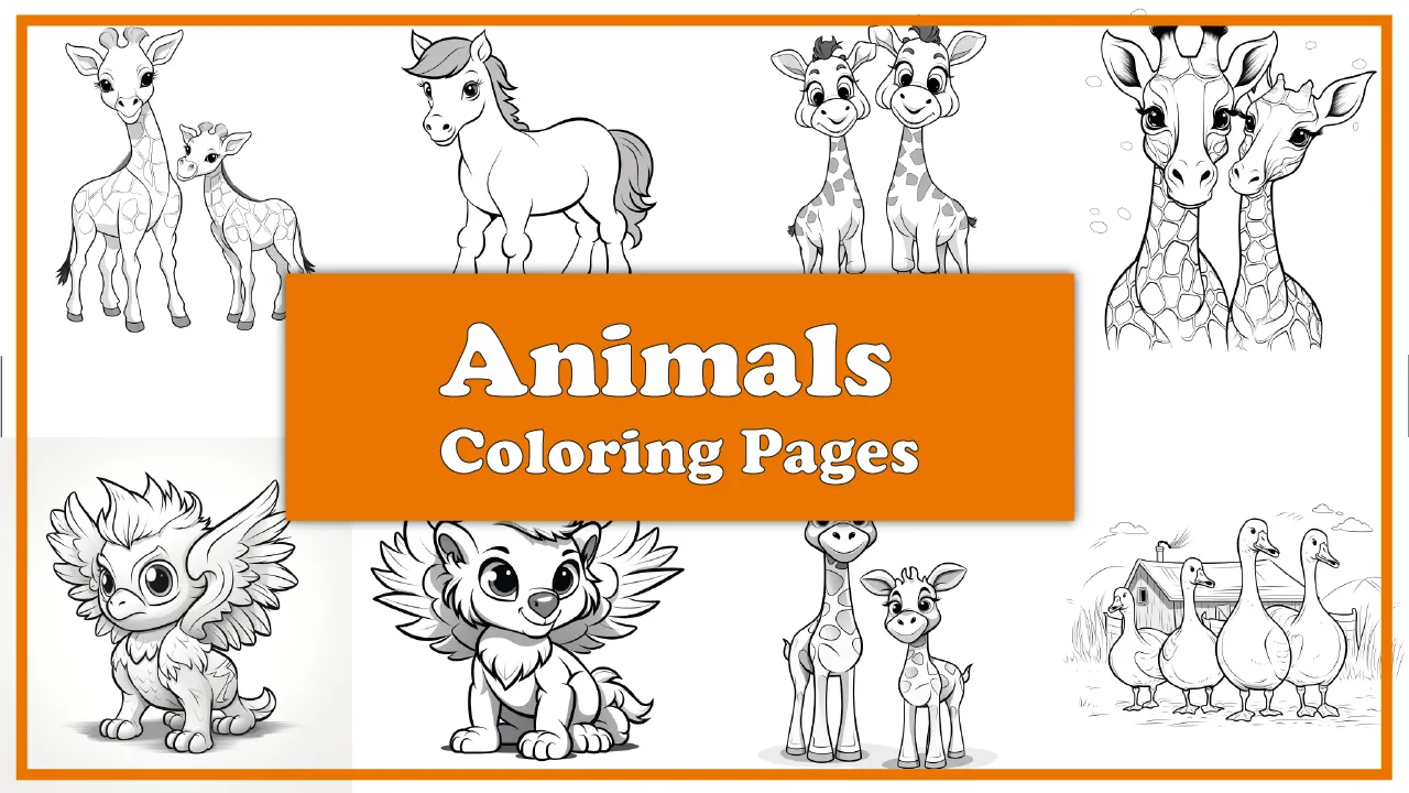 Animals coloring page 30 – Happy cartoon animals in nature scene –free download