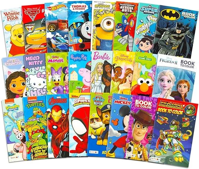 24 Pack Small Coloring Books for Kids Ages 4-8, 2-4 - Bulk Coloring Bundle Classroom Rewards, Prizes, PreK Kindergarten Party Favors with Disney, Nick, More | Mini Activity Books for Boys, Girls