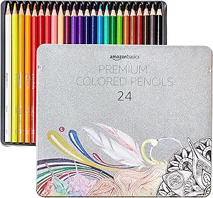 Amazon Basics Colored Pencils for Coloring and Drawing, Premium, Soft Core, Back to School Supplies, 24 Count (Pack of 1), Multicolor