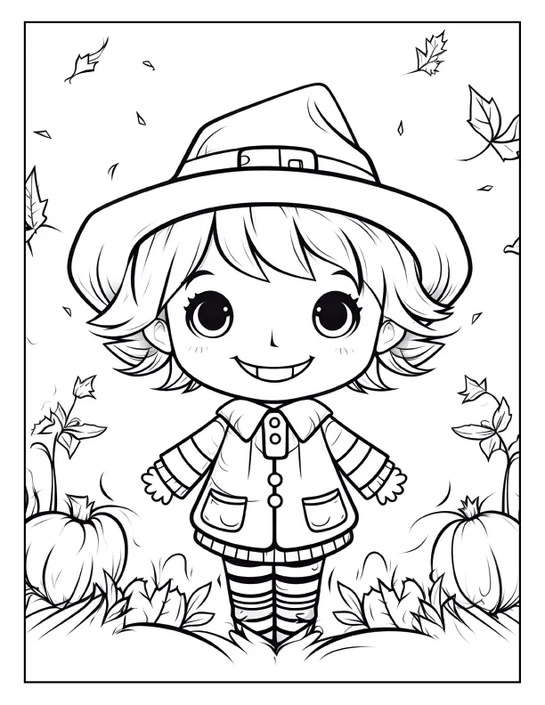 Kids Halloween coloring page bundle featuring pumpkins, ghosts, witches, and spiders in printable black-and-white line art