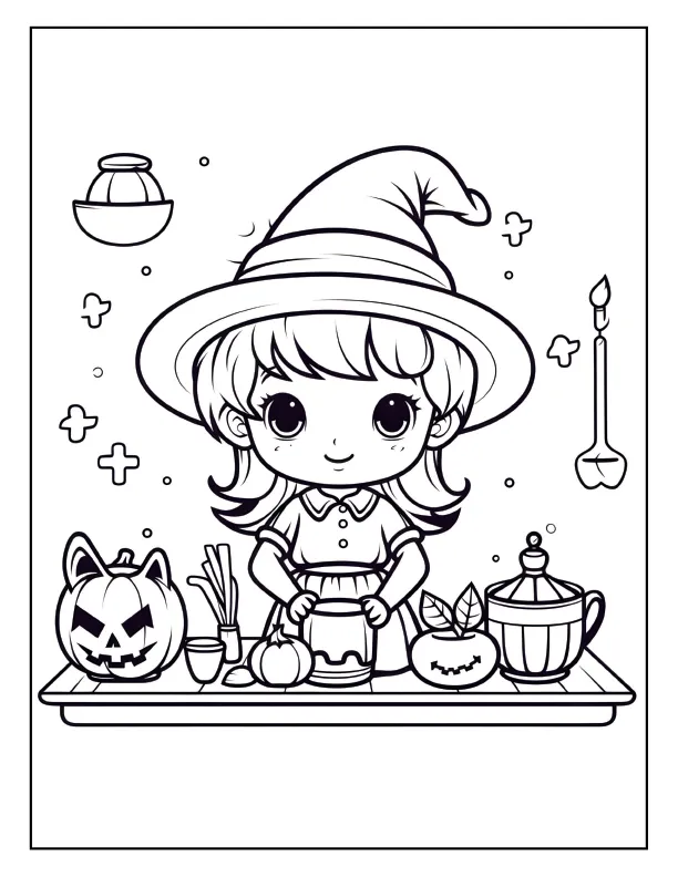 Kids Halloween coloring page bundle featuring pumpkins, ghosts, witches, and spiders in printable black-and-white line art