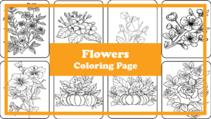 Free flower coloring sheet with cute cartoon flowers