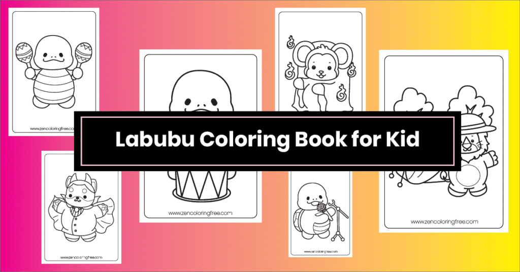 Labubu coloring page for kids – printable PDF featuring cute cartoon character in black-and-white line art
