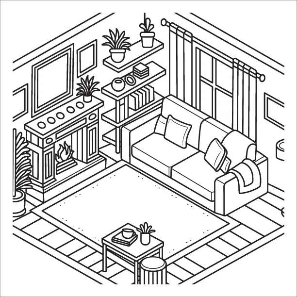Cozy themed adult coloring page – free printable PDF download