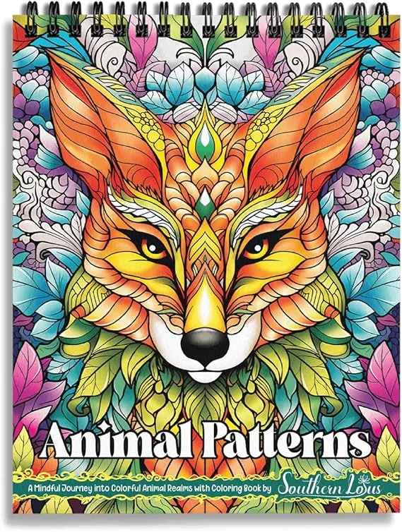 SOUTHERN LOTUS Animal Patterns Spiral Coloring Book Wirebound Hardcover Papers With Relaxing Animals Mandala Drawings Color Pages For Adults Women Seniors Mindfulness Relaxation Anxiety Relief