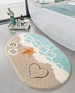 LUMI Beach Bathroom Rugs, Soft and Absorbent Beach Rug, Non-Slip Backing, Ideal for Bathroom, Kitchen and Entryway Decor, Sea Beach Starfish Shell Bath Decor, 22"x34"