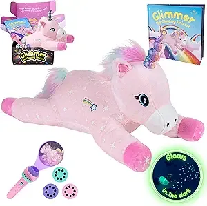 Glow in The Dark Unicorn Plush with Book & Flashlight Projector, 18 Inch Unicorn Stuffed Animal and Book Set, Light Up Toy Stuffies for Girls Gift Set, Bedtime Help Sleep Aid