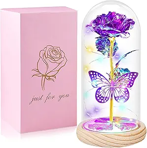 QUNPON Mothers Day Rose Gifts for Mom Flowers Rose Gifts for Women,Birthday Gifts for Women,Purple Butterfly Flowers for Mom Mother Day Flower Gifts from Daughter Son,Gift for Sister,Her,Grandma,Wife