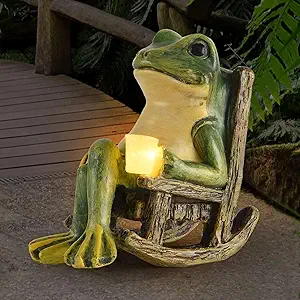 Miniature Frog Garden Statue Gifts Fall Halloween Decorations Fairy Garden Accessories Outdoor Lights Solar Garden Frog Decor Art Housewarming Gift for Patio,Yard,Lawn