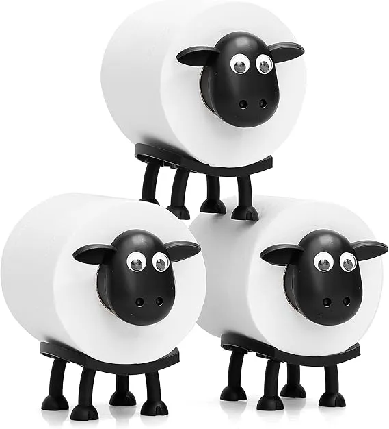 VELENTI Sheep Toilet Roll Holder, Free Standing Bathroom Set, 3D Printed, Funny Hilarious Black Sheep Loo Roll Holder, Tissue Paper Storage, Cute Bathroom Decor, X3, Set of 3
