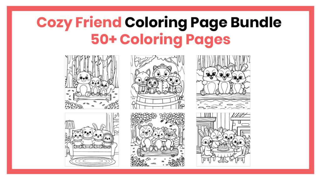 Cozy friend coloring page bundle free download for all ages
