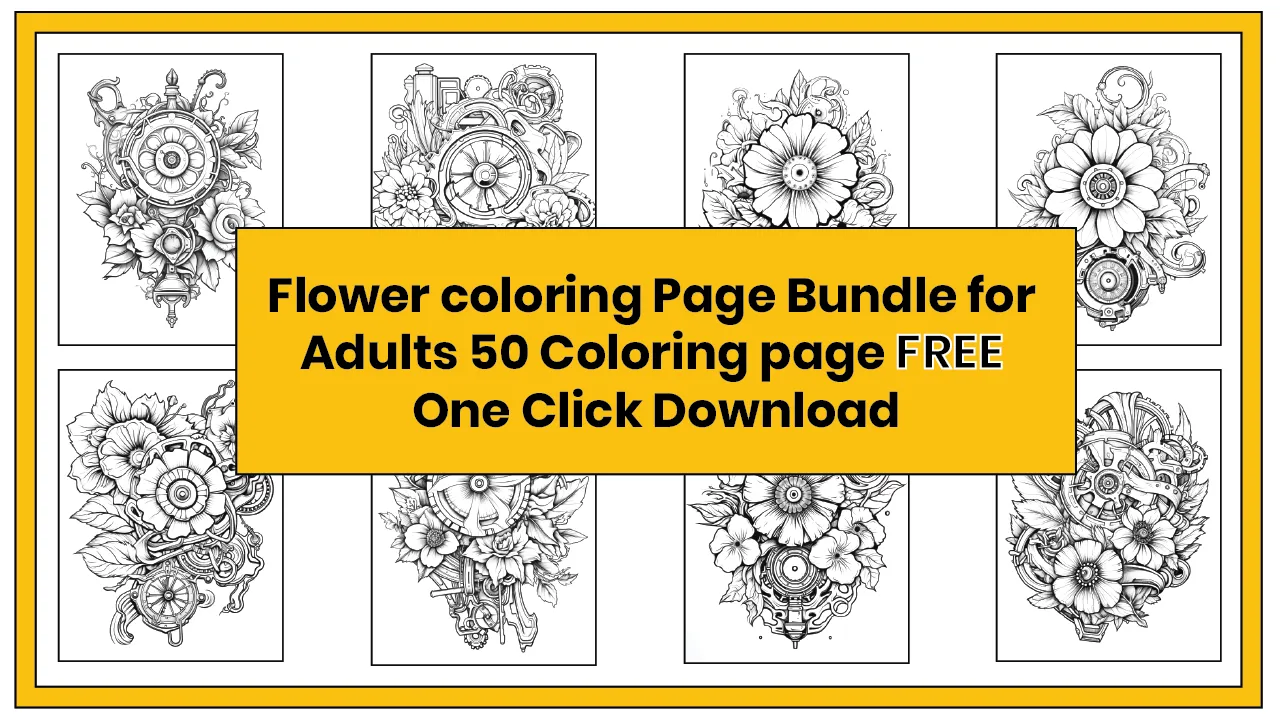 Flower Coloring Pages for Adults (50 Printable Bundle)