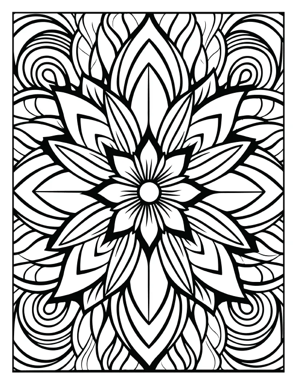 Detailed rose petal mandala coloring page high resolution