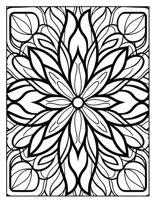Dynamic flame pattern mandala coloring page for adults