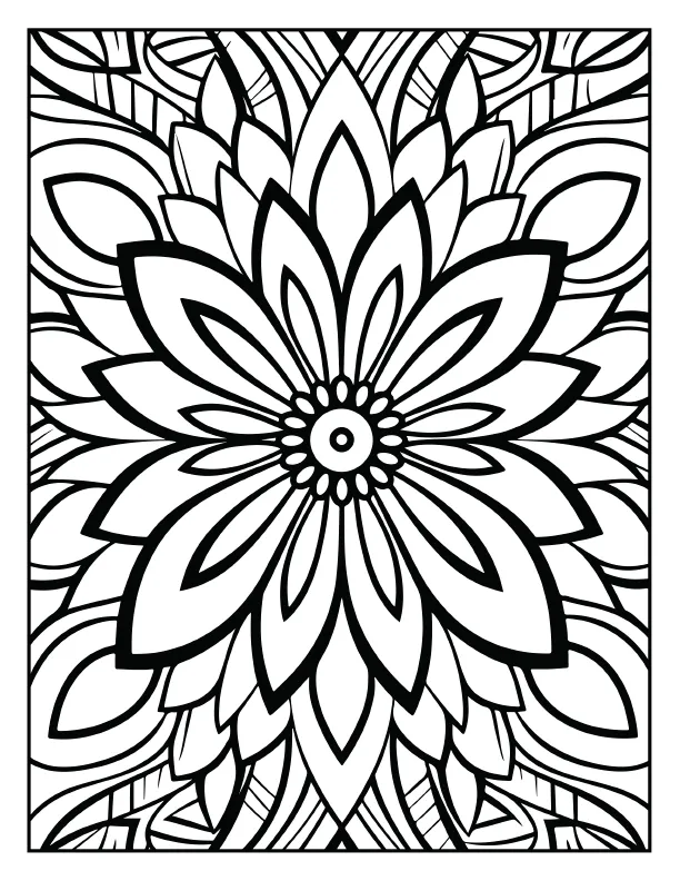 Detailed wildflower mandala coloring page for mindfulness