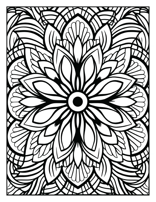 Intricate snowflake mandala coloring page for relaxation