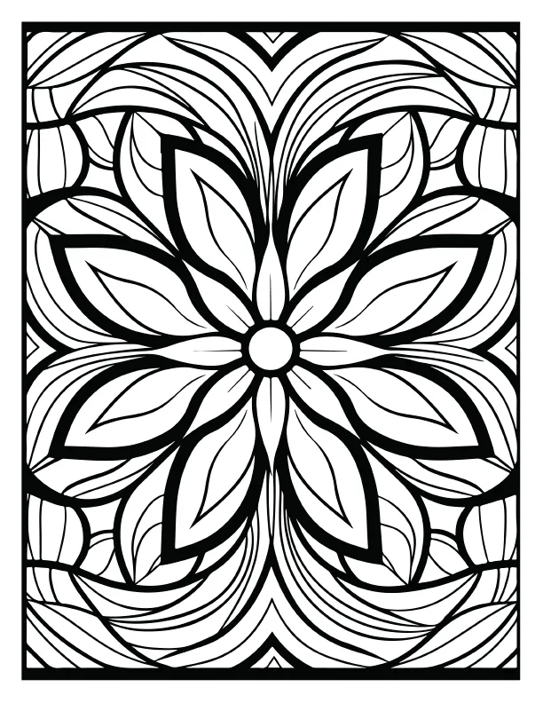 Botanical floral mandala coloring sheet for mindfulness