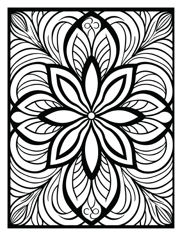 Intertwined vine and leaf mandala coloring page for adults