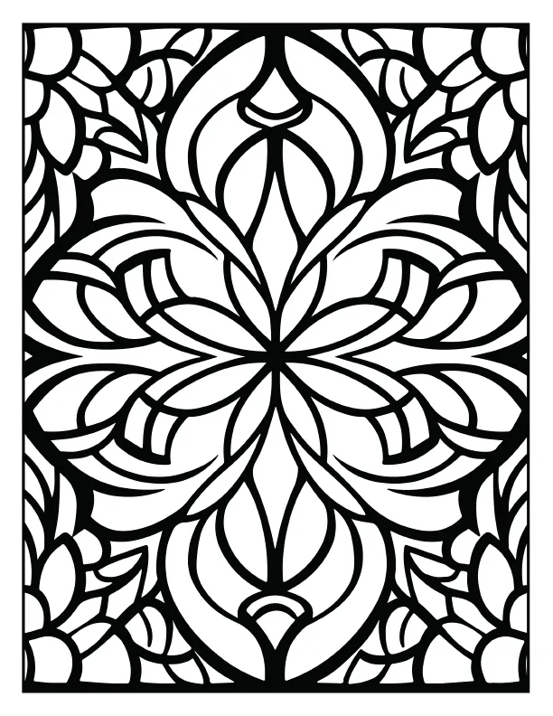 Detailed stained glass mandala coloring page for PDF