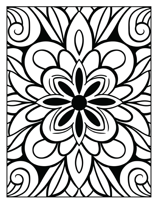 Modern leafy mandala coloring page for working stress