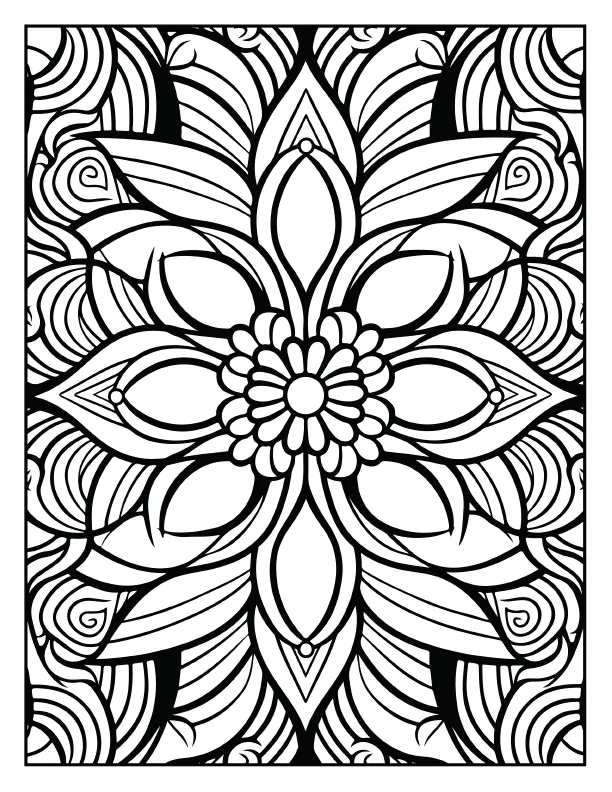 Technical blueprint style mandala coloring page for zen