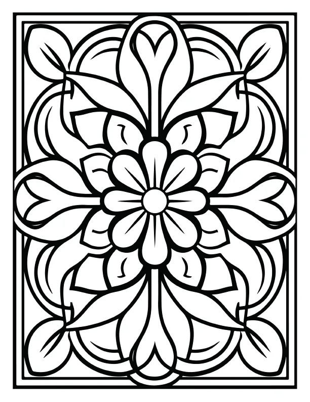 Heart-shaped mandala coloring page for self-care and zen