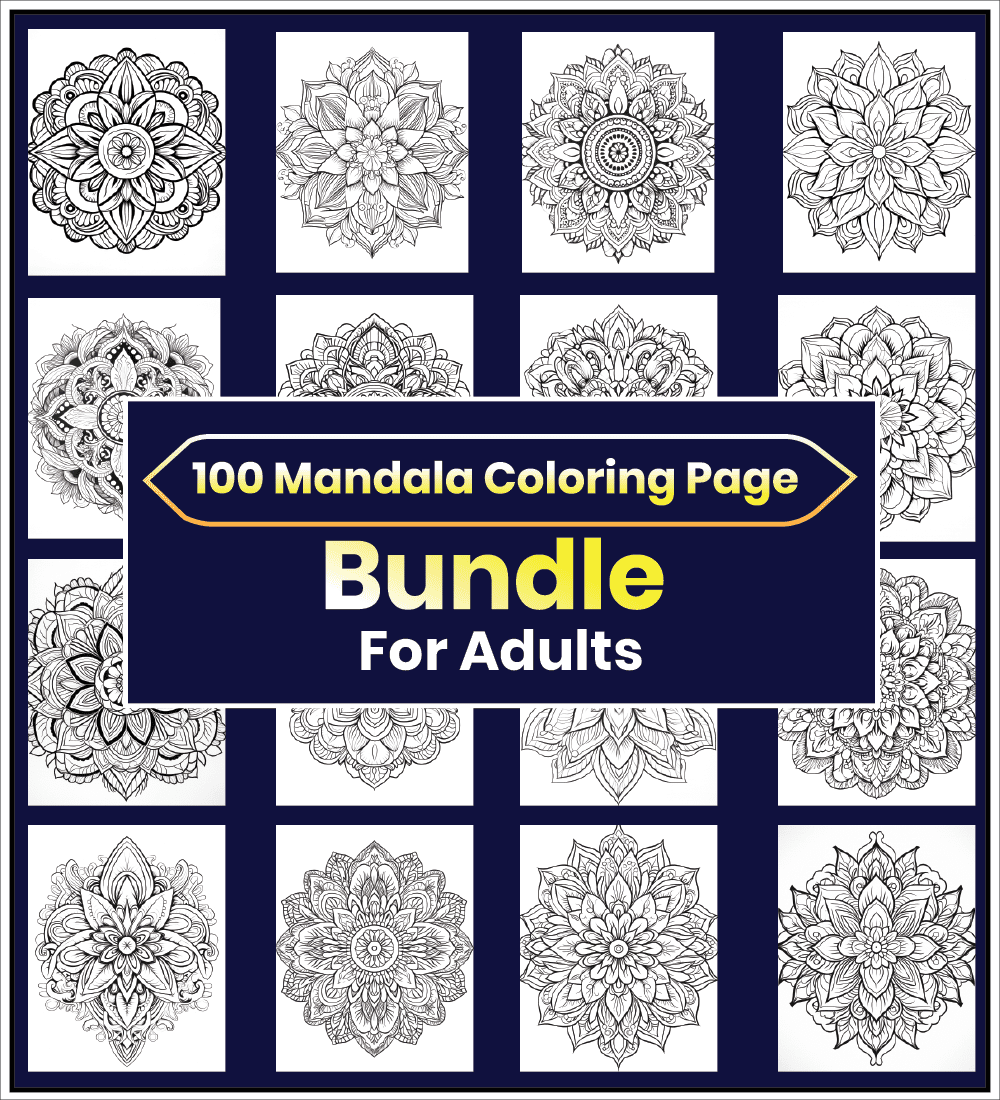 100 Luxury Mandala Coloring Pages for Adults – Premium Print-Ready Bundle (PDF & PNG)