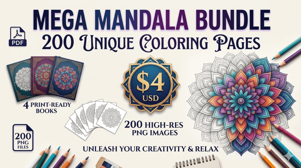 200 Mandala Coloring Page Bundle