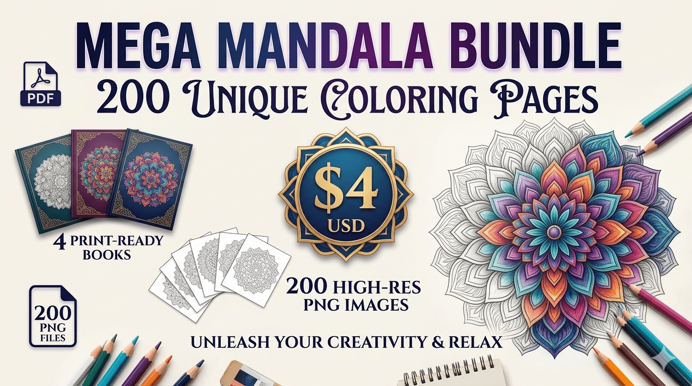 200 Mandala Coloring Page Bundle