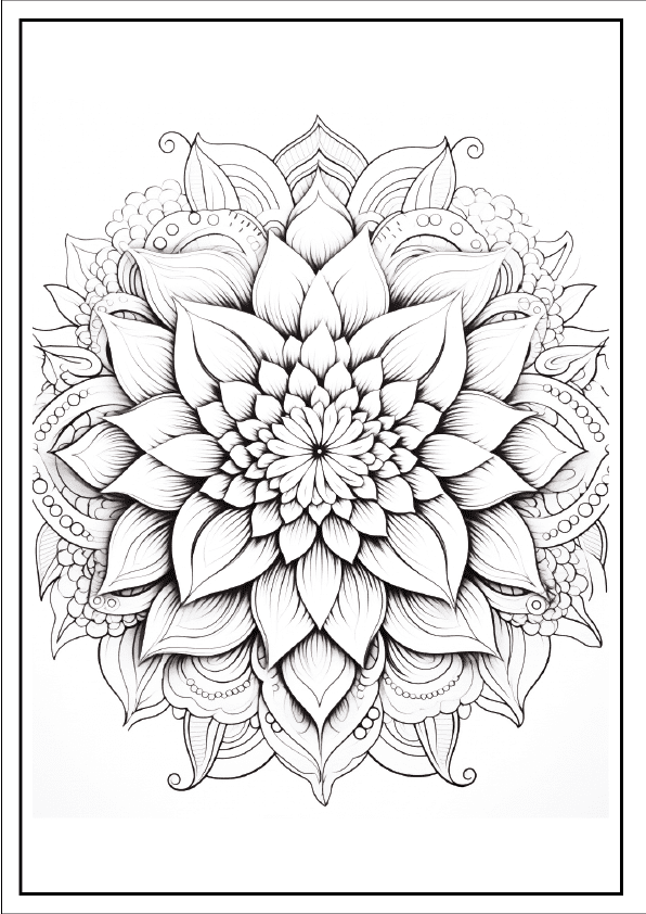 Symmetric poppy field mandala art, stress-relieving floral pattern.