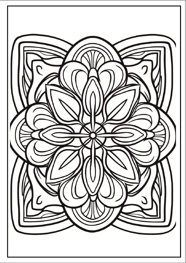 Crystal lavender spiral mandala with fine lines for detailed coloring.