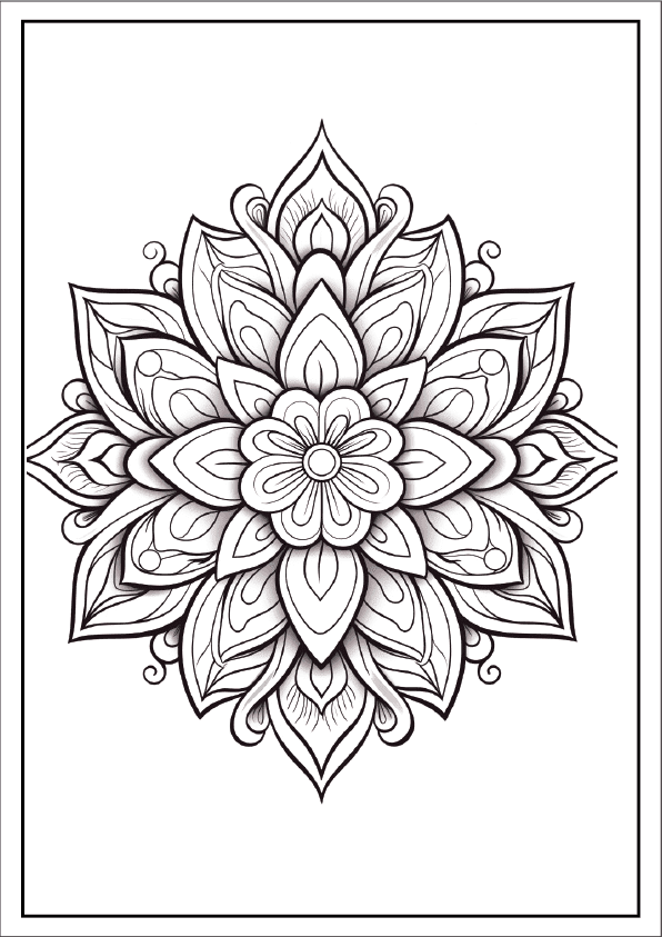Detailed midnight cactus bloom mandala for adult mindfulness.
