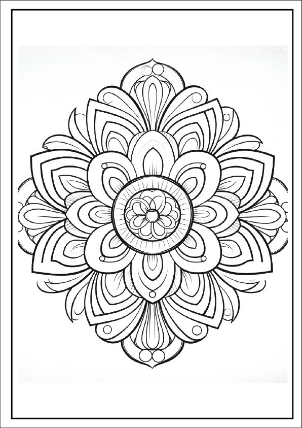 Sacred geometry rose mandala, intricate printable PDF for relaxation.
