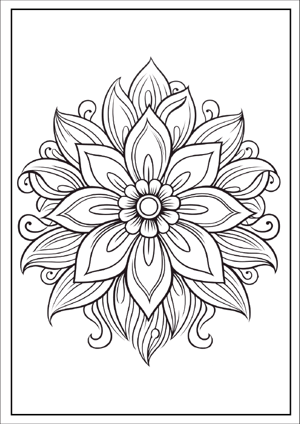 Detailed layered aster star mandala, unique floral art for adults.