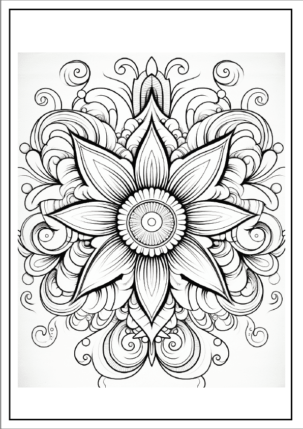 Geometric snapdragon mandala pattern, high-res line art for printing.