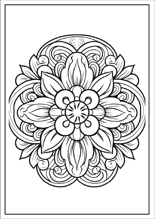 Ornate camellia ring mandala for stress relief and mindfulness.
