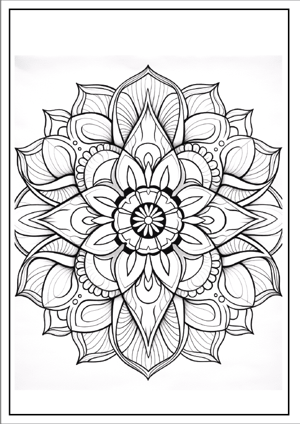 Intricate rose petal spiral mandala for adult stress relief and relaxation.