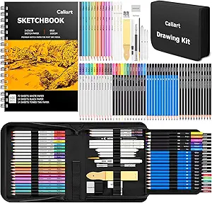 Caliart 176PCS Art Supplies Sketching Kit with 100 Sheets 3-Color Sketch Book, Graphite Colored Charcoal Watercolor & Metallic Pencils, Drawing Set Gifts for Adults Teens Girls Boys Kids